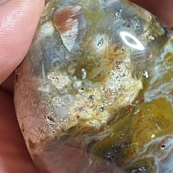 Ocean Jasper palm stone crystal natural druzy orbicular orbs red jelly white yel - Picture 14 of 14
